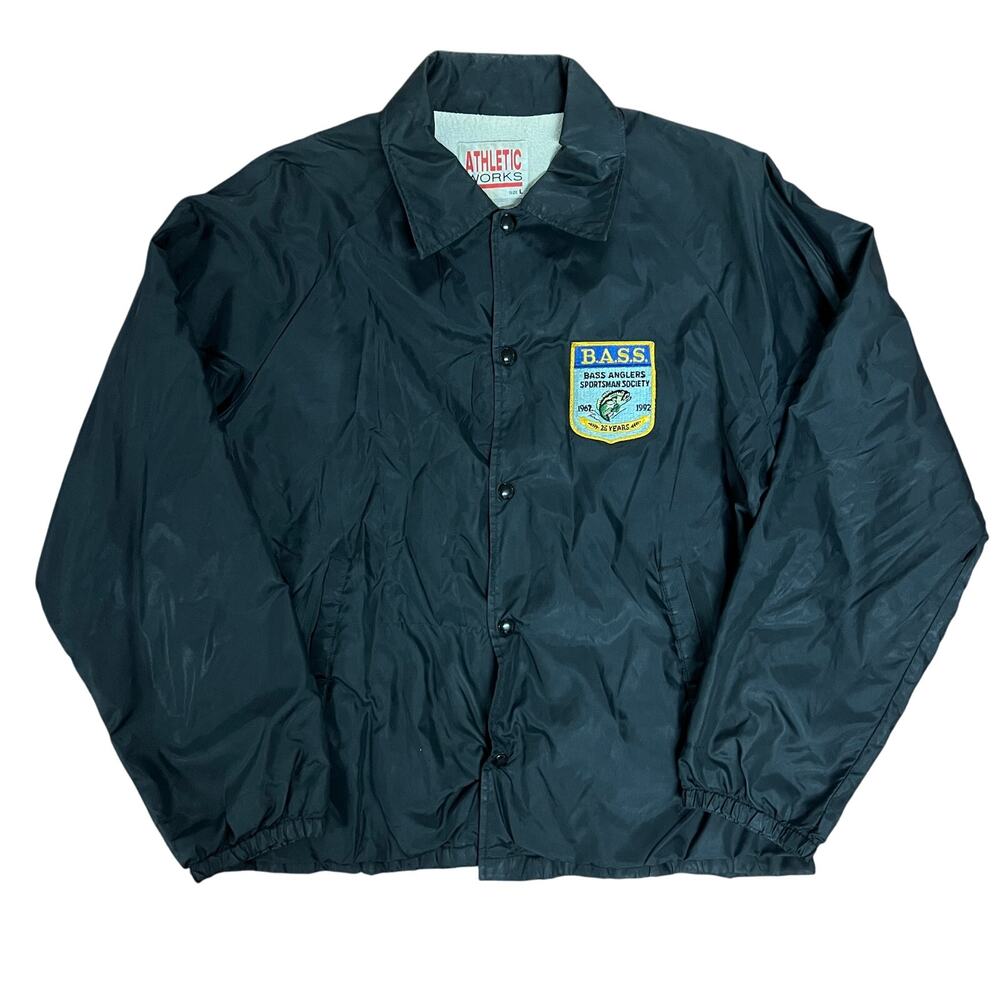 Vintage B.A.S.S. Bass Anglers Sportsman Society‎ Jacket Snap Black Large Men's